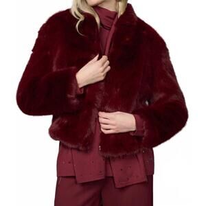 NEW PICADILLY zip-front faux fur jacket in bourdeaux